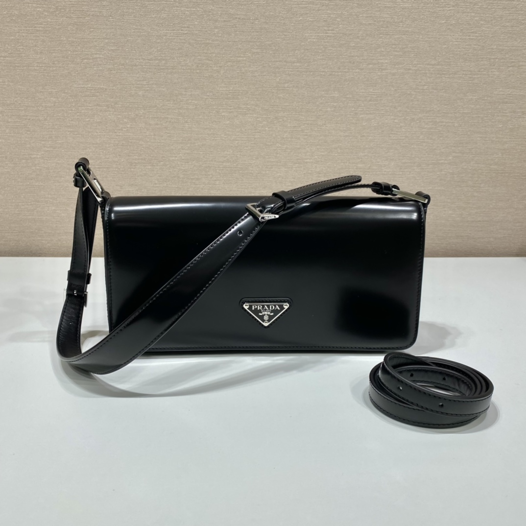 Prada Leather Bag Shoulder Bag Handbag Black 1BD323